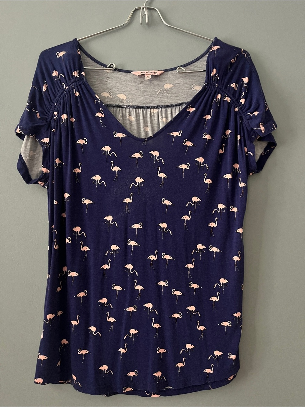 Juicy Couture Navy Top with Pink Flamingo Print